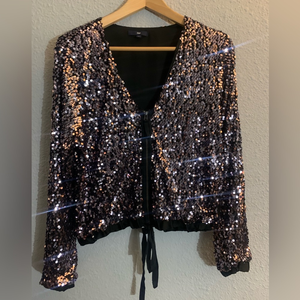 Gap Lavender sequin bomber jacket